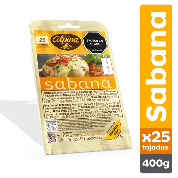 Alpina Queso Sabana 25 Tajadas 400 g