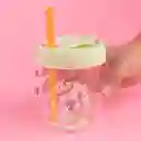 Vaso de Vidrio de Con Tapa de Silicona Verde Miniso
