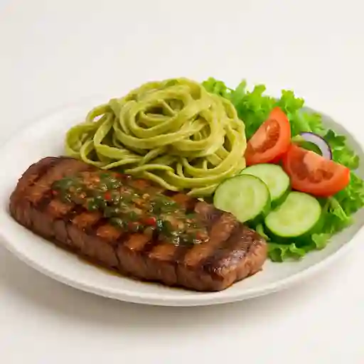 Churrasco con Fetuchini Pesto