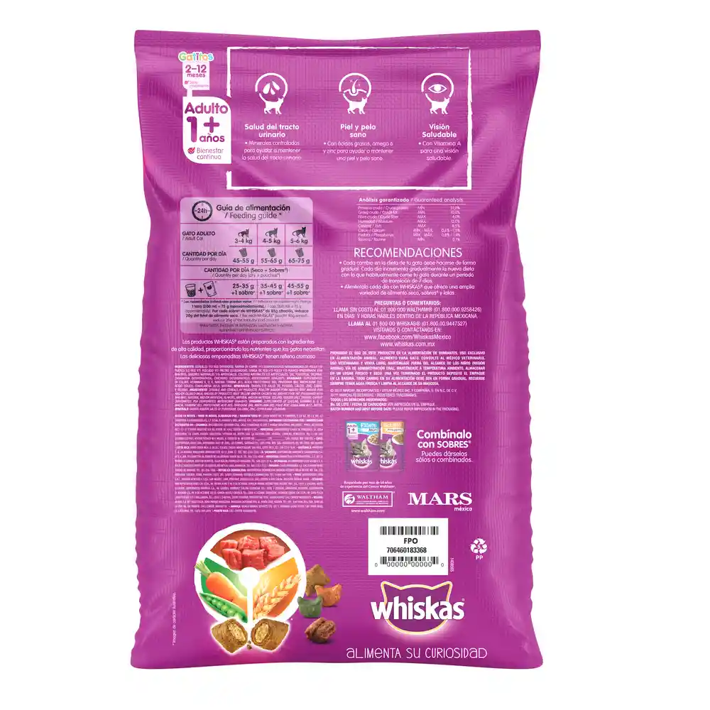 Whiskas alimento para gato adulto carne 9 kg