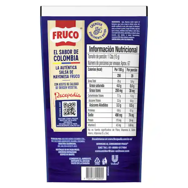 Salsa de Mayonesa Fruco Doypack Pague 800 g Lleve 1000 g