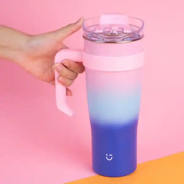 Vaso de Acero Con Pitillo Menta y Azul y Rosa 1600 mL Miniso