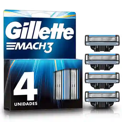 Gillette Mach3 Repuesto Máquina de Afeitar con 3 Cuchillas 4 Uds