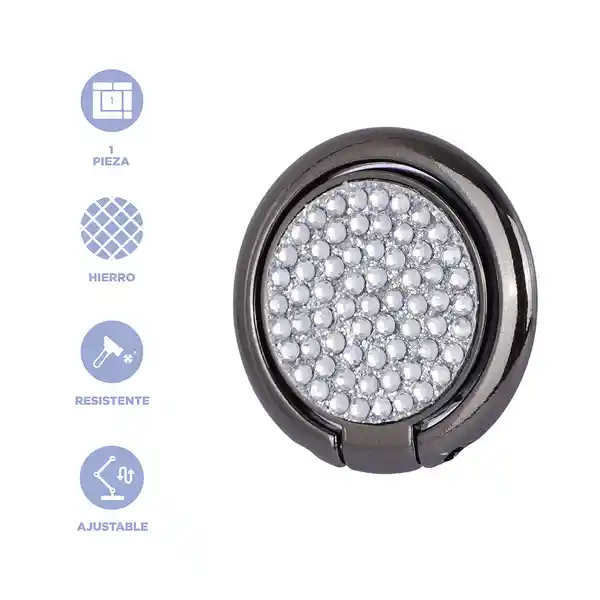 Soporte Anillo Para Celular Redondo Diamond Like Negro Miniso