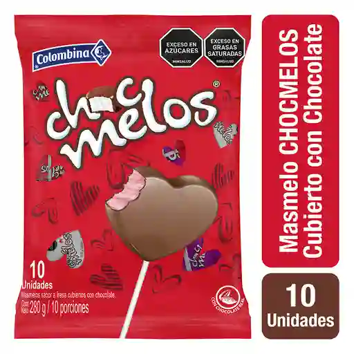 Chocmelos Paleta Corazón Sabor a fresa cubiertos con chocolate Bolsa  por 10 uds