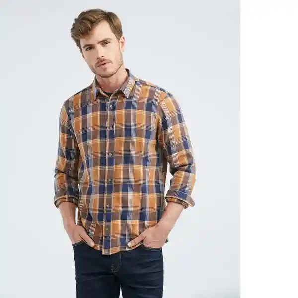 Camisa Plaid Shirt Manga Larga Caqui Medio Talla L Chevignon