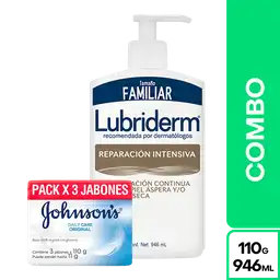 Combo Johnsons Jabón 3 Und + Lubriderm Reparacion Intensiva