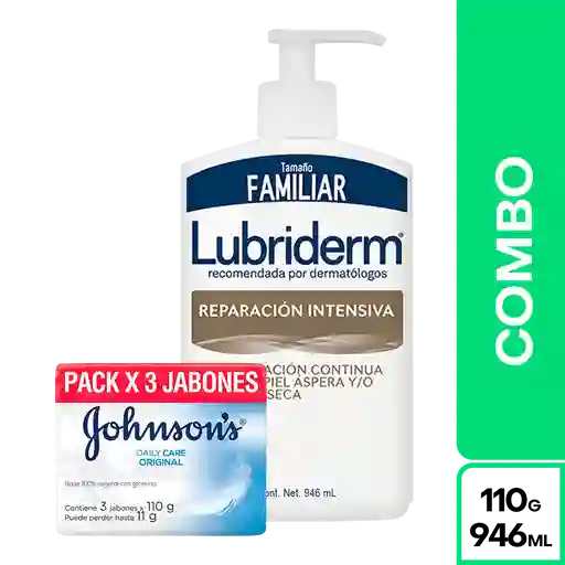Combo Johnsons Jabón 3 Und + Lubriderm Reparacion Intensiva
