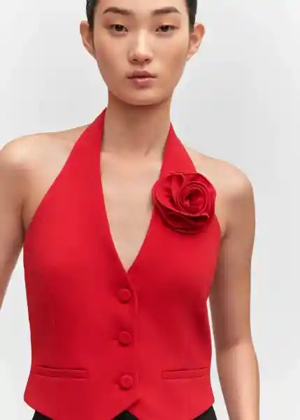 Chaleco Flor Rojo Talla XS Mujer Mango