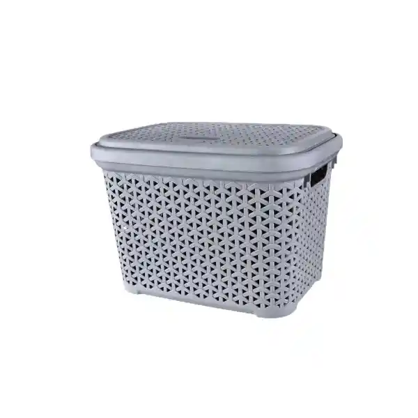 Krea Caja Plastica Simil Rattan Gris 30 L