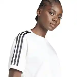 Adidas Camiseta 3 Stripe Tee Para Moda de Mujer Blanco Talla S