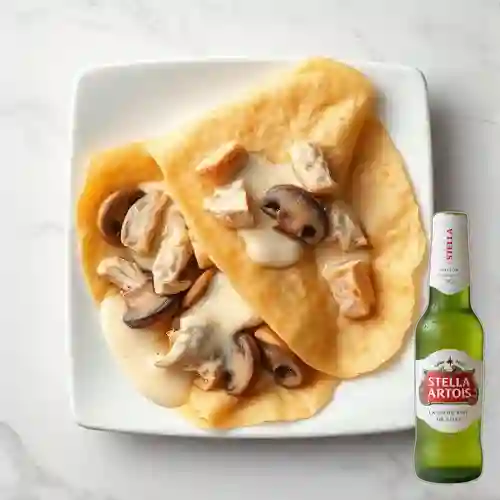 Combo Crepe Pollo, Queso&Champiñones + Stella Artois 300ml