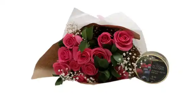 Flores Bouquet De Rosas Rosadas X12 Y Dulces Simpkins. Frescas Ramo