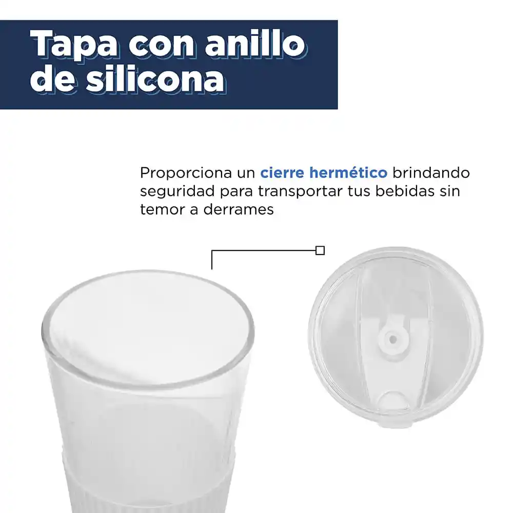 Vaso de Vidrio Con Popote y Protector de Silicona Blanco Miniso