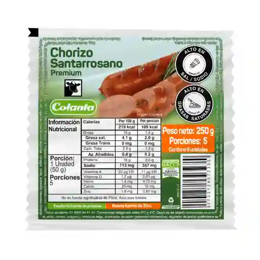Colanta Chorizo Santarrosano Premium