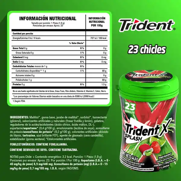 Goma Trident Mascar Centro Liquido Fresa (44.6 Gr)