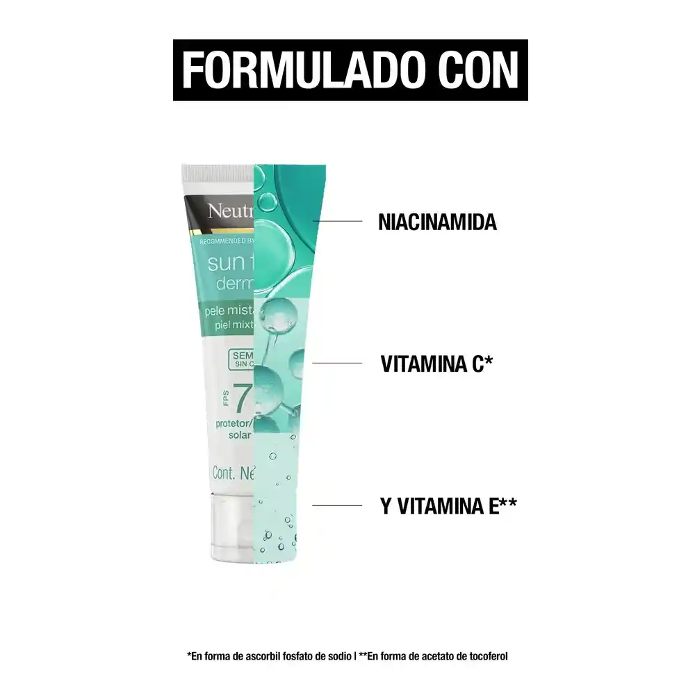 Protector Solar Facial Neutrogena Sun fresh Derm care Sin color FPS 70 40g