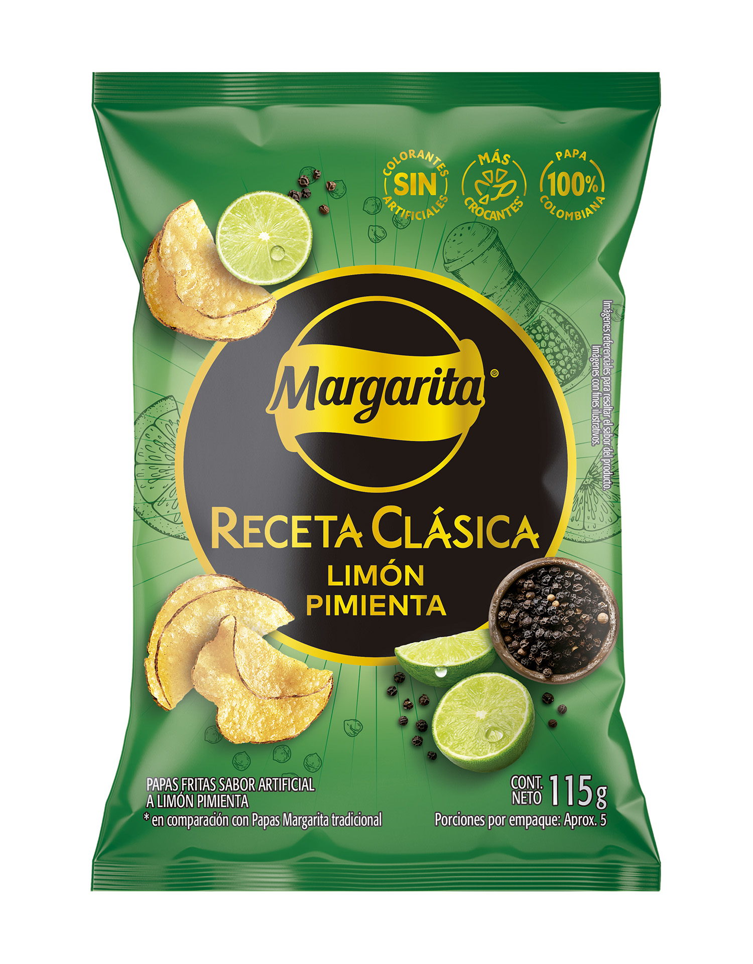 Papas Margarita Receta Clásica Limón Pimienta (115 gr)