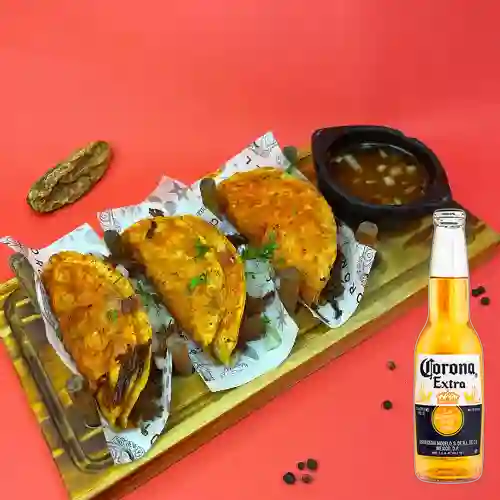 Combo Tacos de Birria X3 Und + Corona 330 ml