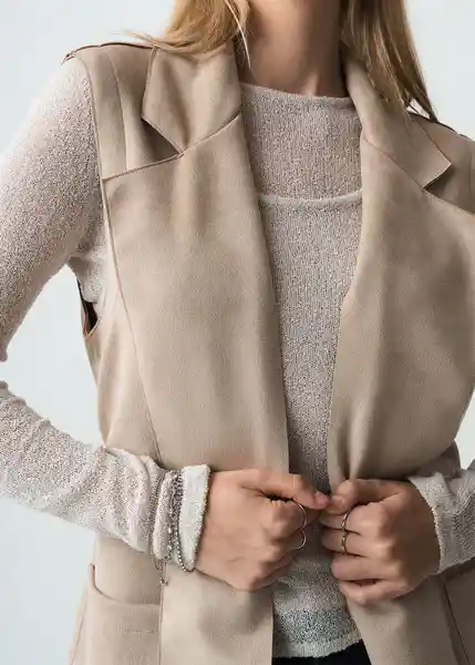 Chaleco Mujer Beige Polvillo Medio Talla L 523G033 Naf Naf