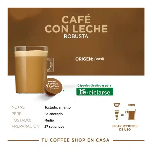 Nescafé-Dolce Gusto Café con Leche en Cápsulas 