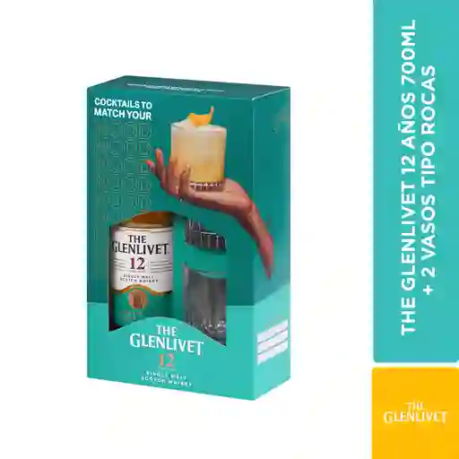The Glenlivet Whisky Blend Single Scotch 12 años + 2 Vasos