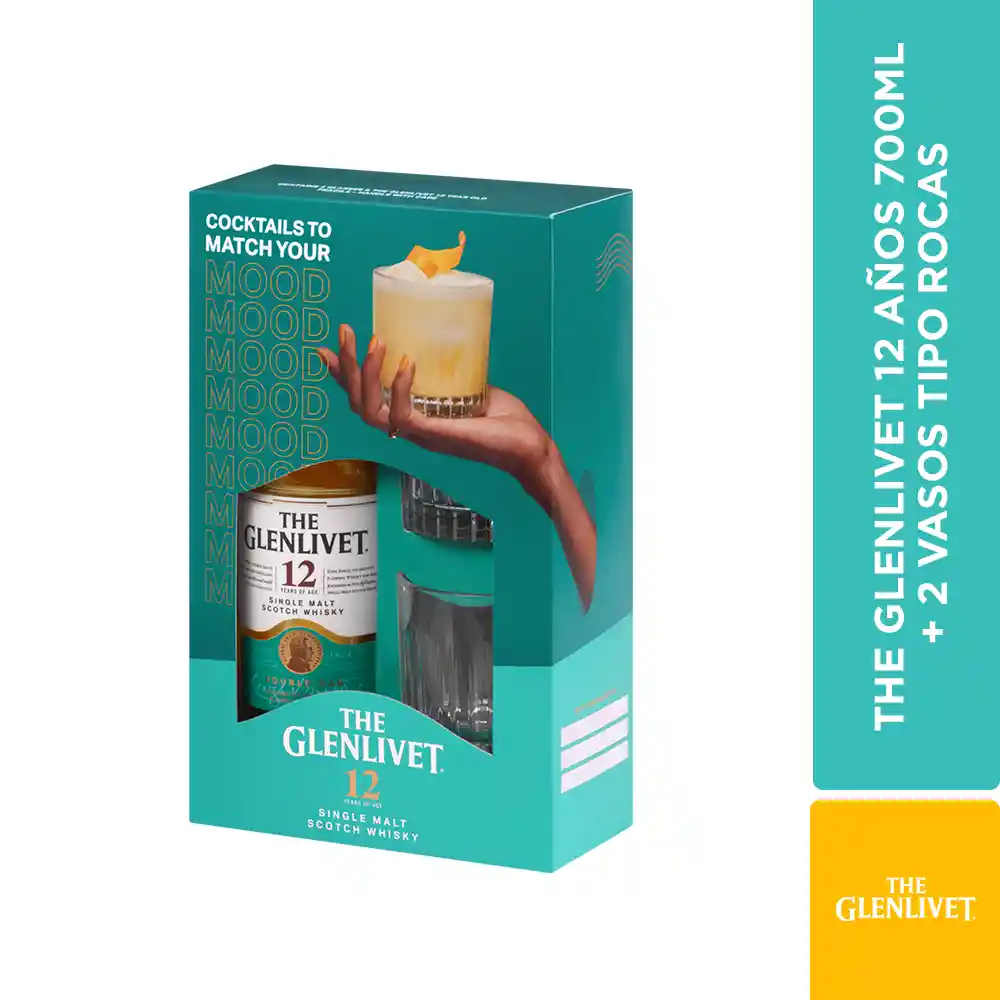 The Glenlivet Whisky Blend Single Scotch 12 años + 2 Vasos