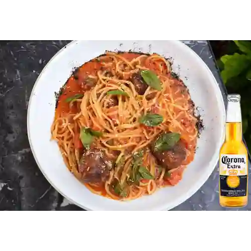 Combo Spaghetti Meatballs + Corona 330 ml