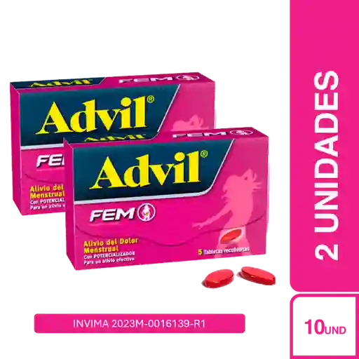 2 x Advil Fem Ibuprofeno Alivio de Fuertes Cólicos Menstruales