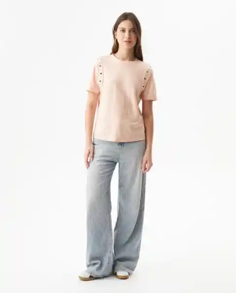 Camiseta Studded Femenino Rosa Tez Claro Talla M Chevignon