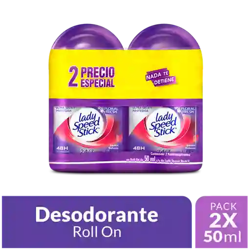 Desodorante Lady Speed Stick Floral Fresh en Roll On 50ml x 2und