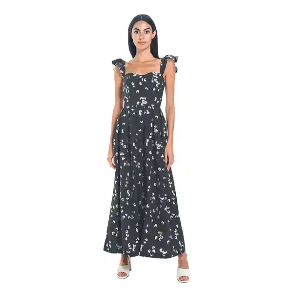 Vestido Floral Liso Negro Talla Xs