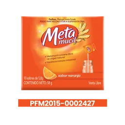 Metamucil Fibra Natural Psyllium ayuda a la regularización intestinal sabor Naranja 10 Unidades