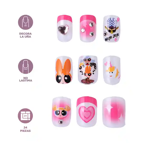 Set Uñas Postizas Serie Las Chicas Superpoderosas 01 Miniso