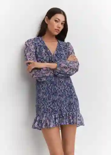 Vestido Flor Azul Talla S Mujer Mango