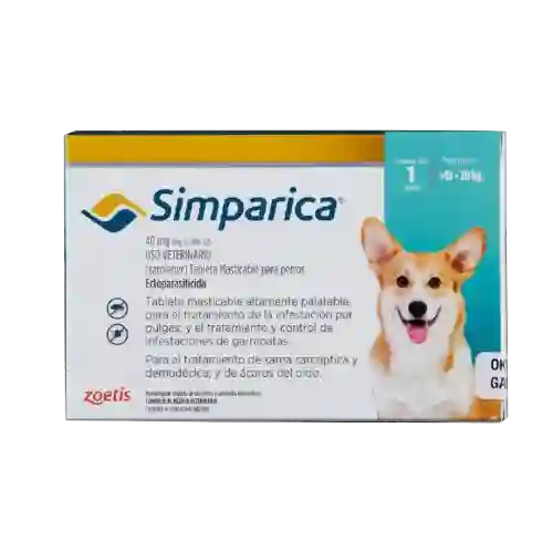 Simparica Antiparasitario Para Perros De 10-20kg