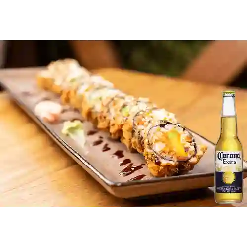 Combo Roll Salmón Tempura 10 Bocados + Corona Bot. 355ml