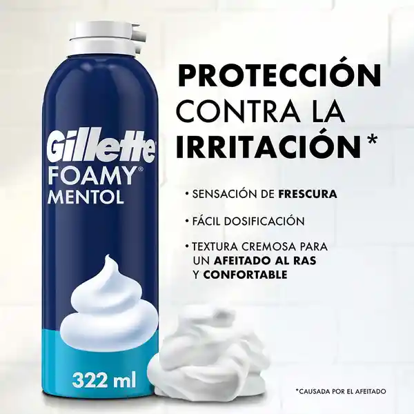 GILLETTE Foamy Mentol Espuma de Afeitar con Sensación Refrescante para Hombres Afeitada al Ras y Confortable 179 mL