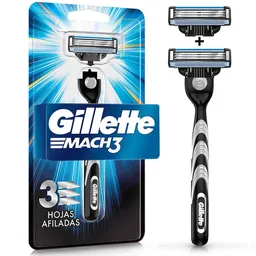 GILLETTE Mach 3 Cuchilla de Afeitar Máquina de Afeitar Hombre Reutilizable Afeitado al Ras Afeitadora para Hombre 1 Ud + 2 Repuestos