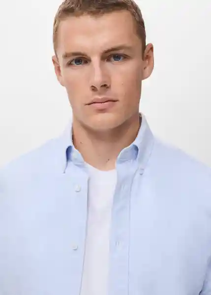 Camisa Oxford Celeste Talla M Hombre Mango