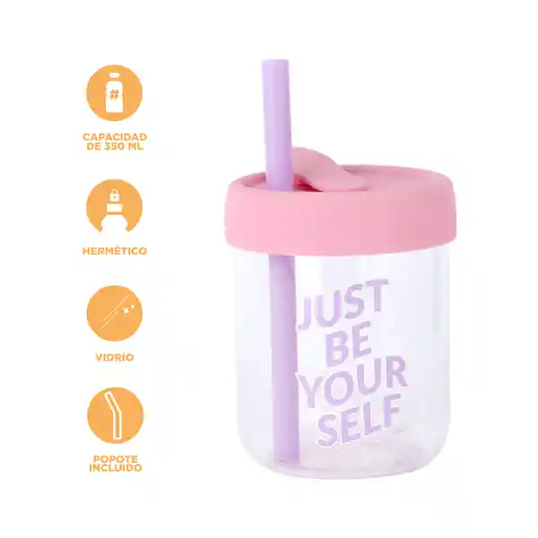 Vaso de Vidrio de Con Tapa de Silicona Rosa Miniso