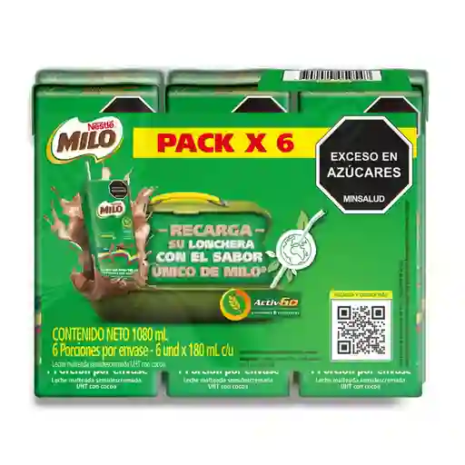 Leche Malteada Milo 180 mL x 6 Und