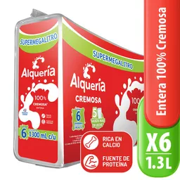 Leche Entera Alqueria Supermegalitro 1300 ml Pack x 6 Und