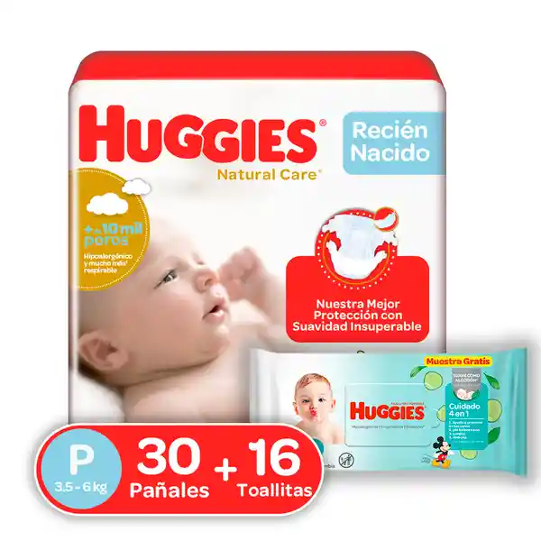 Pañales Huggies Natural Care Etapa 1/P 30U + Toallitas Húmedas