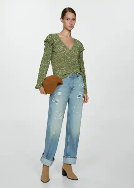 Blusa Pomelo Verde Talla XS Mujer Mango