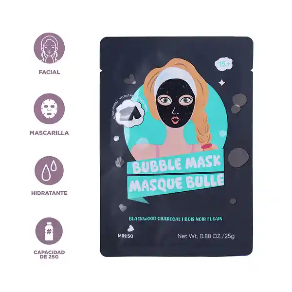 Mascarilla Carbón de Madera Negra Serie Miniso
