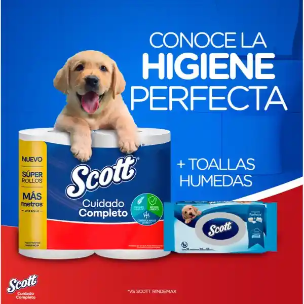 Papel Higiénico Scott Cuidado Completo 30 Metros 12 Rollos