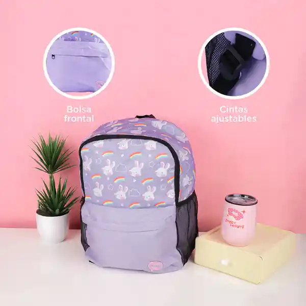 Maleta Infantil Arcoíris y Animalitos Lila Miniso