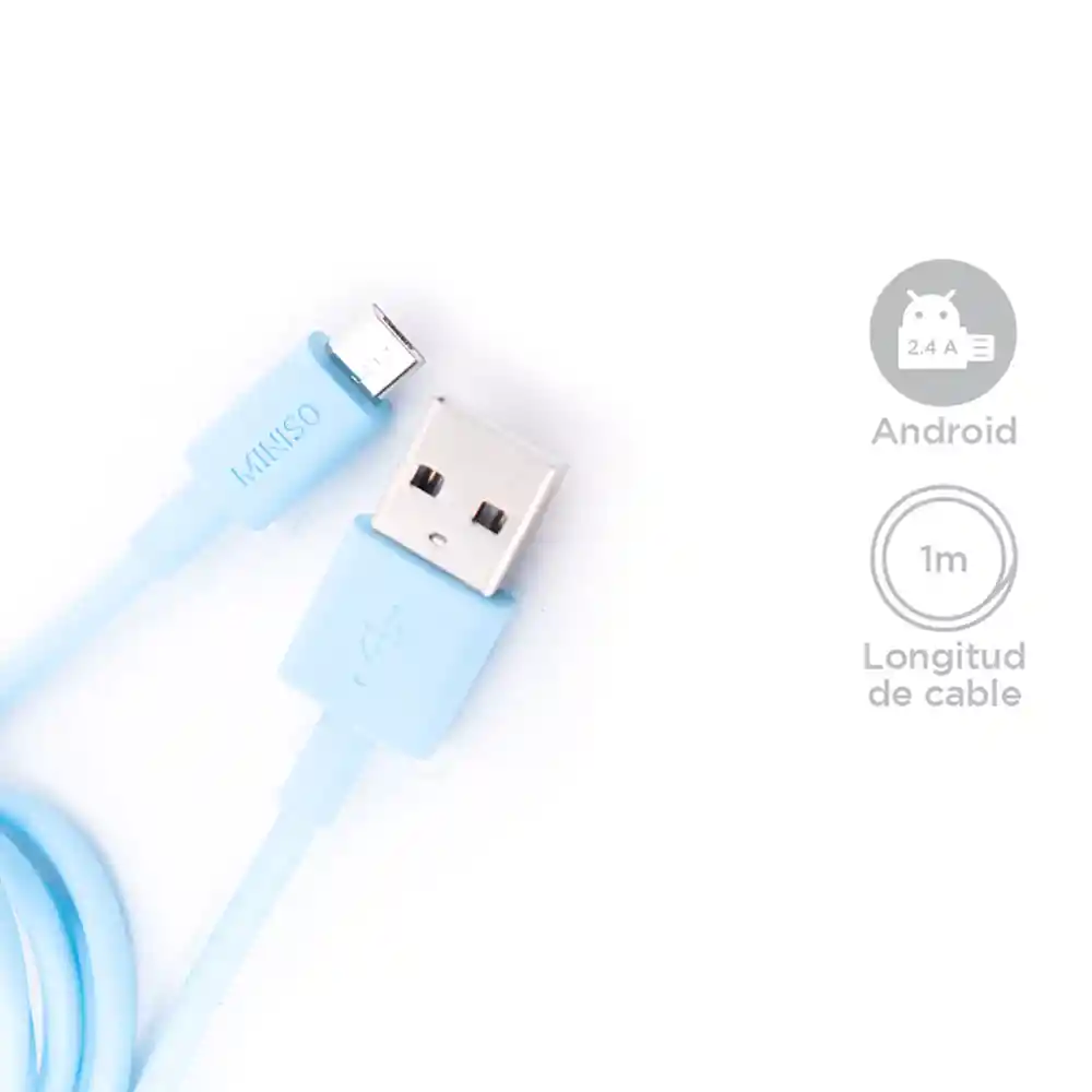 Miniso Cable de Datos Android Tpe Flexible 2.4A 1 m Mediano Azul