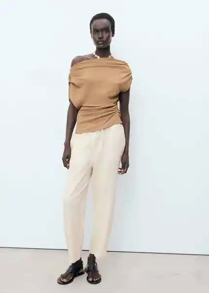 Pantalón Linen Piedra Talla XS Mujer Mango